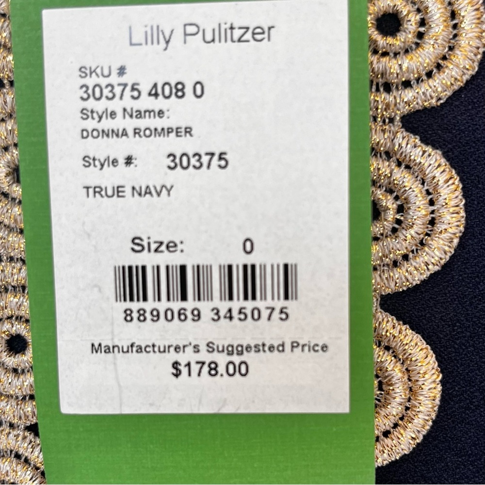 NWT Lilly Pulitzer Donna Romper- True Navy/Gold Lace- Size 0 - Picture 6 of 8